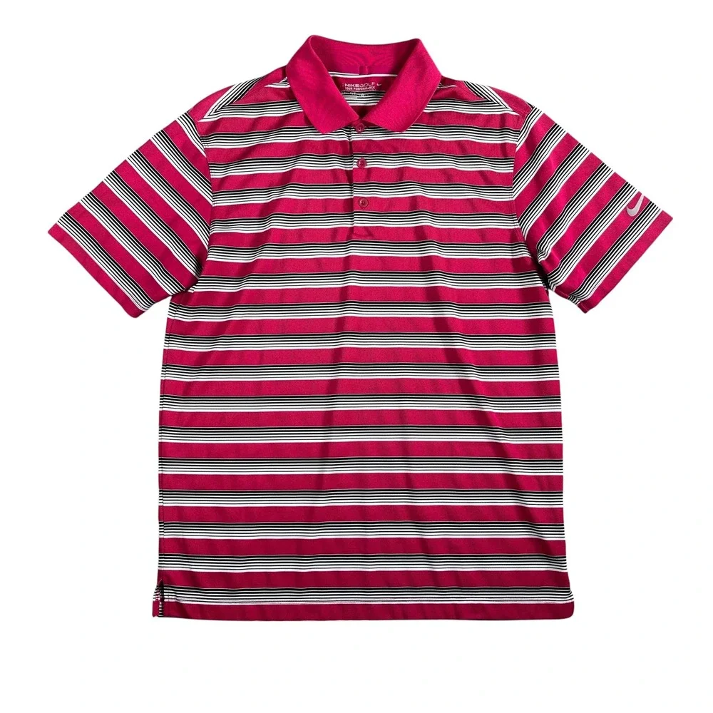 Nike Golf Men's Tour Performance Dri-Fit Fuchsia Short Sleeve Polo Striped Sz‎ M